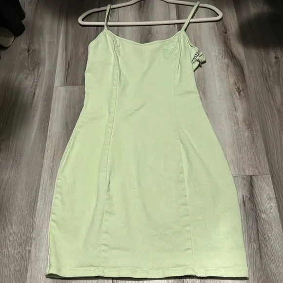 H&M | Dresses | Green Denim Hm Mini Dress | Poshmark